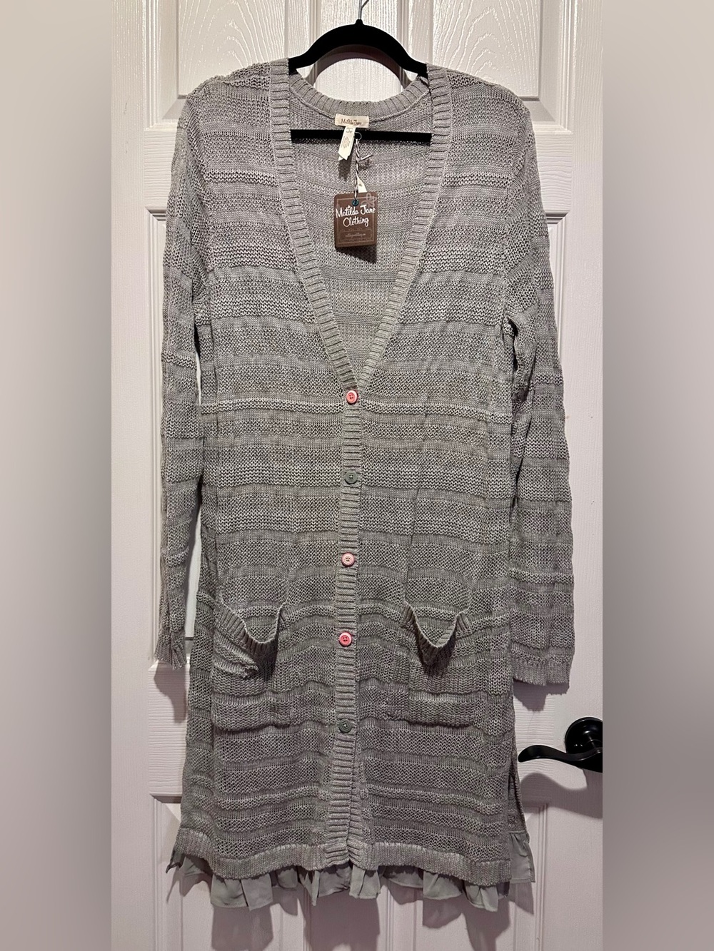 Matilda Jane Light Gray Long V-Neck Button Cardigan